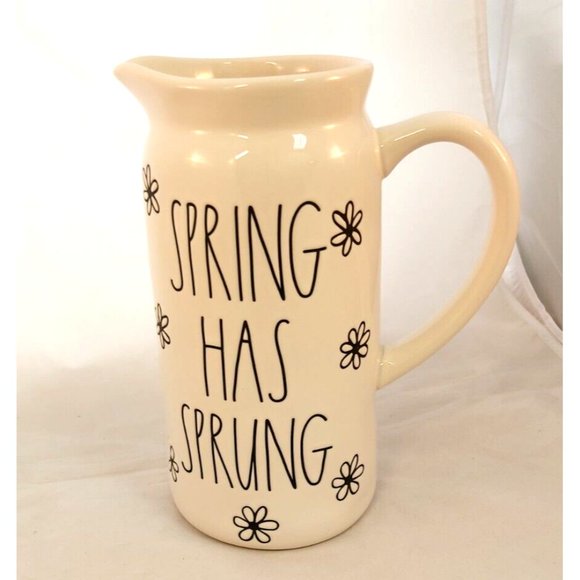Rae Dunn Pitcher SPRINGHAS SPRUNG Flowers Artisan Collection New 8.5" - Picture 6 of 6
